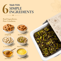 Anjeer Delight 500g – 6 Simple Ingredients: Anjeer, Almond, Cashew, Pistachio, Honey, Ghee