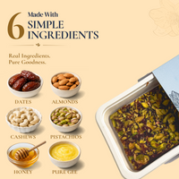 Dates Delight – 6 Simple Ingredients: Dates, Almond, Cashew, Pistachio, Honey, Ghee