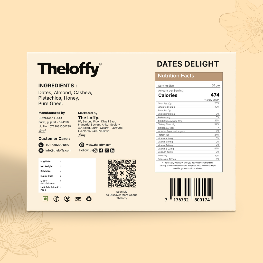 Dates Delight 500g – Back Label with Product Information