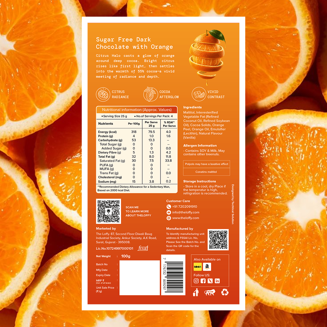 Theloffy Citrus Halo Orange Dark Chocolate Nutrition and Ingredients