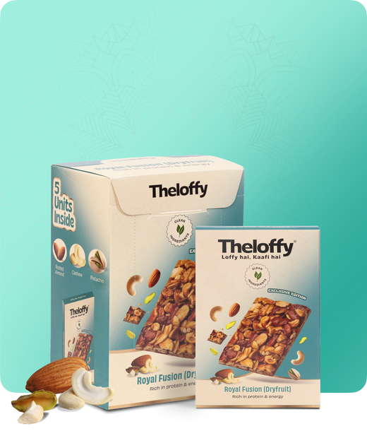 Theloffy Royal Fusion Dryfruit Chikki box pack with almonds, cashews, and pistachios.